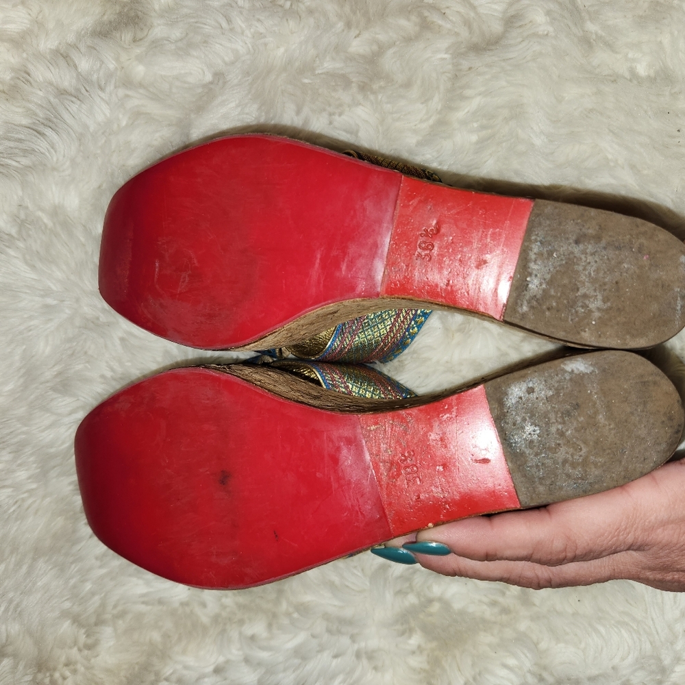 Christian Louboutin Metallic Multicolor Maichor Cork Platform Wedge Sandals 38.5 - Picture 4 of 10